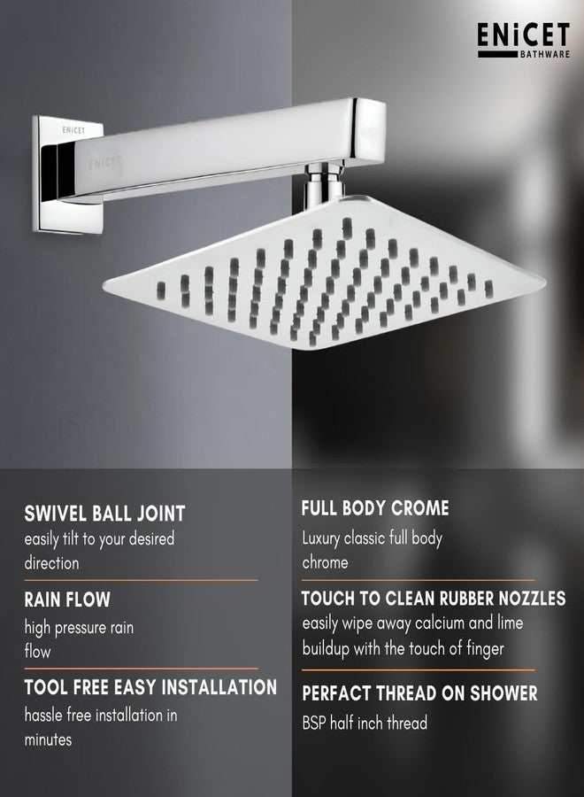 ENICET طقم محول دش عالي التدفق من النحاس الممتاز من إينيسيت مع رأس دش مطري 6 بوصات وفوهة - نظام صنبور خلاط حمام بذراع واحد مطلي بالكروم - طقم محول مثبت على الحائط لتجديد الحمامات الحديثة - Image 2